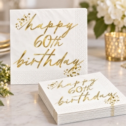 Gold Metallic 60th Birthday Dinner Napkins - 16 PK